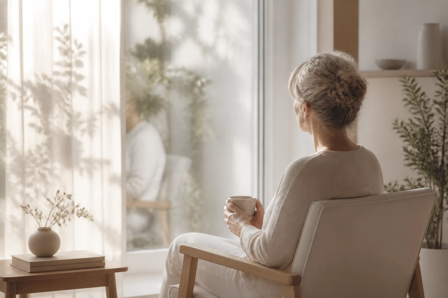 Ruhiger Moment der Selbstreflexion am Fenster